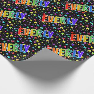 Rainbow First Name "EVERLY" + Stars Wrapping Paper