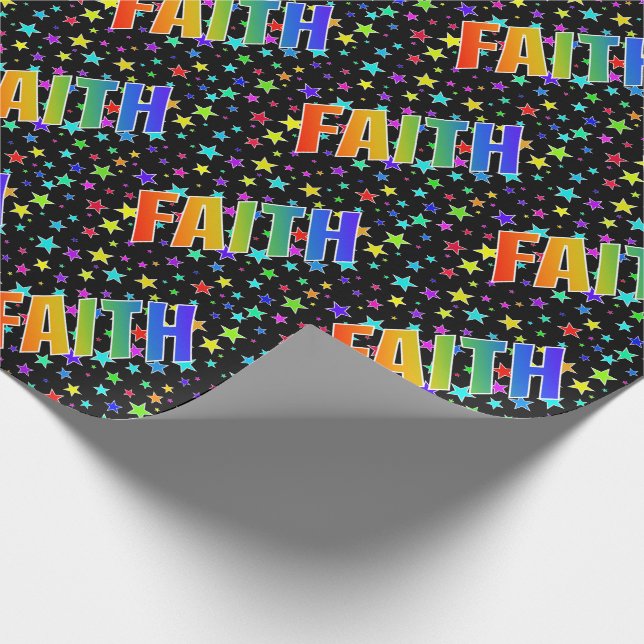 Rainbow First Name "FAITH" + Stars Wrapping Paper (Corner)