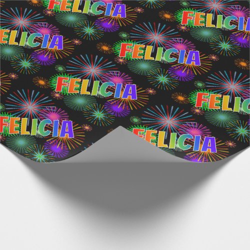 Rainbow First Name FELICIA  Fireworks Wrapping Paper