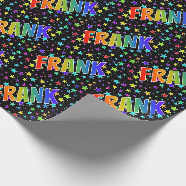 Rainbow First Name "FRANK" + Stars Wrapping Paper (Corner)
