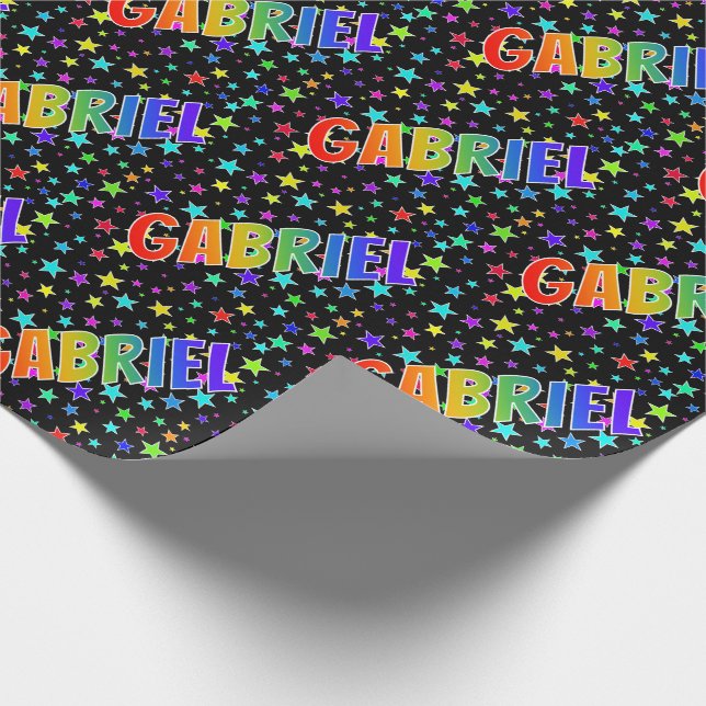 Rainbow First Name "GABRIEL" + Stars Wrapping Paper (Corner)