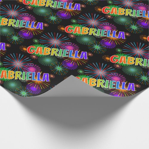 Rainbow First Name GABRIELLA  Fireworks Wrapping Paper
