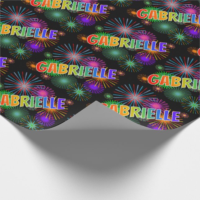 Rainbow First Name "GABRIELLE" + Fireworks Wrapping Paper (Corner)