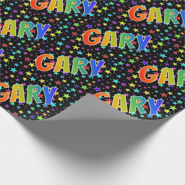 Rainbow First Name "GARY" + Stars Wrapping Paper (Corner)