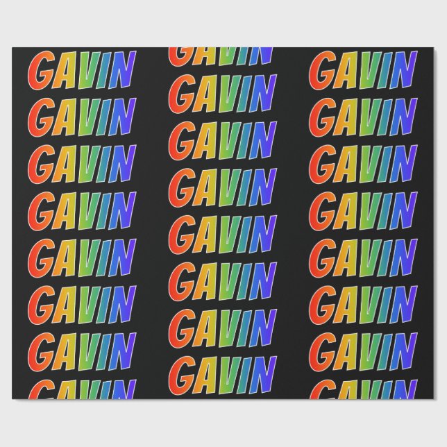 Rainbow First Name "GAVIN"; Fun & Colorful Wrapping Paper (Flat)