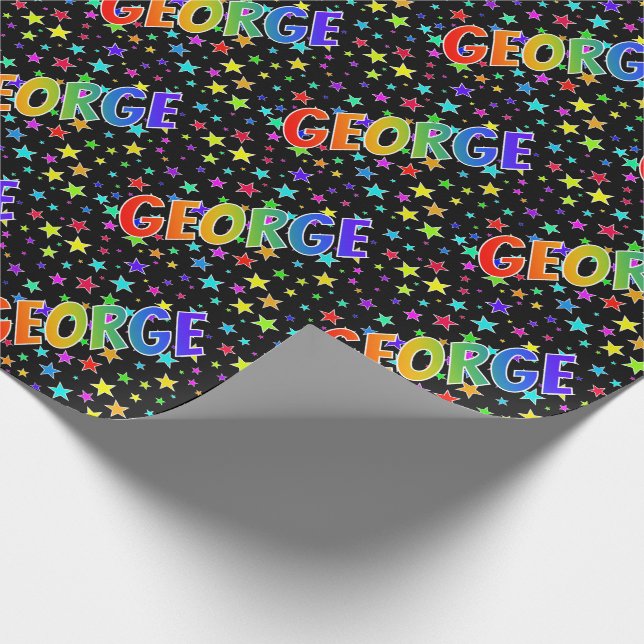 Rainbow First Name "GEORGE" + Stars Wrapping Paper (Corner)