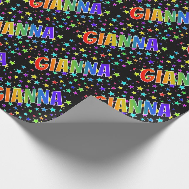 Rainbow First Name "GIANNA" + Stars Wrapping Paper (Corner)