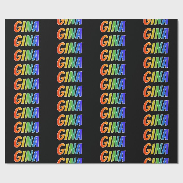Rainbow First Name "GINA"; Fun & Colorful Wrapping Paper (Flat)