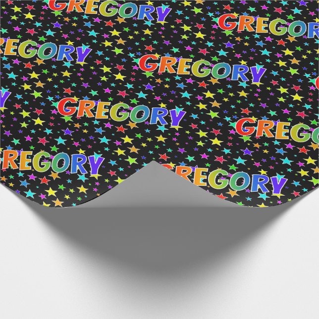 Rainbow First Name "GREGORY" + Stars Wrapping Paper (Corner)