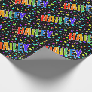 Rainbow First Name "HAILEY" + Stars Wrapping Paper