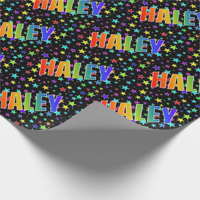 Rainbow First Name "HALEY" + Stars Wrapping Paper (Corner)