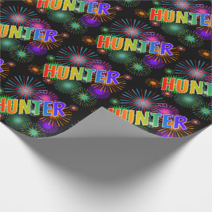 Rainbow First Name "HUNTER" + Fireworks Wrapping Paper