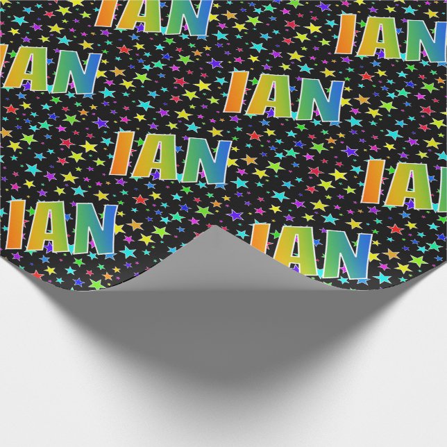 Rainbow First Name "IAN" + Stars Wrapping Paper (Corner)