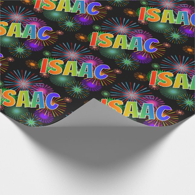 Rainbow First Name "ISAAC" + Fireworks Wrapping Paper (Corner)