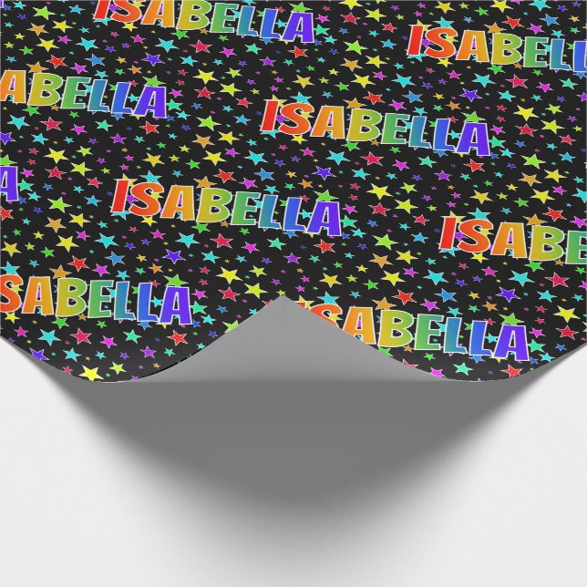 Rainbow First Name "ISABELLA" + Stars Wrapping Paper (Corner)