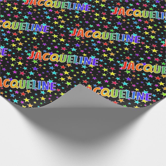 Rainbow First Name "JACQUELINE" + Stars Wrapping Paper (Corner)