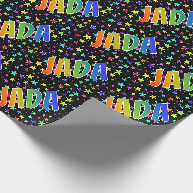 Rainbow First Name "JADA" + Stars Wrapping Paper (Corner)