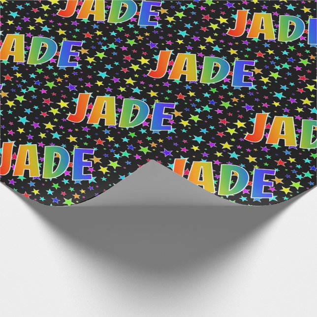 Rainbow First Name "JADE" + Stars Wrapping Paper (Corner)