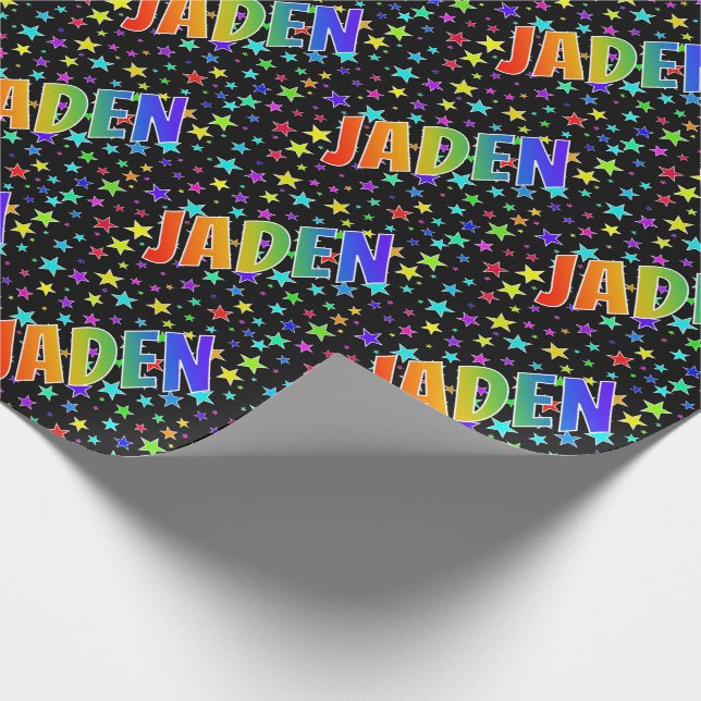 Rainbow First Name "JADEN" + Stars Wrapping Paper (Corner)