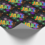 [ Thumbnail: Rainbow First Name "Jake" + Fireworks Wrapping Paper ]