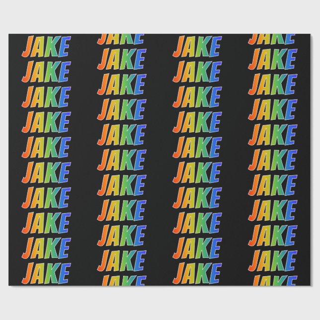 Rainbow First Name "JAKE"; Fun & Colorful Wrapping Paper (Flat)