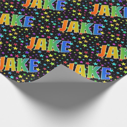 Rainbow First Name JAKE  Stars Wrapping Paper