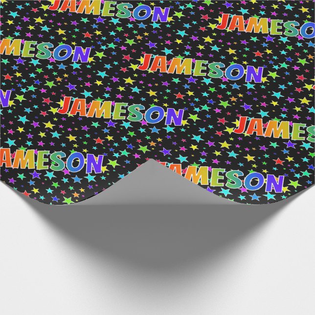 Rainbow First Name "JAMESON" + Stars Wrapping Paper (Corner)