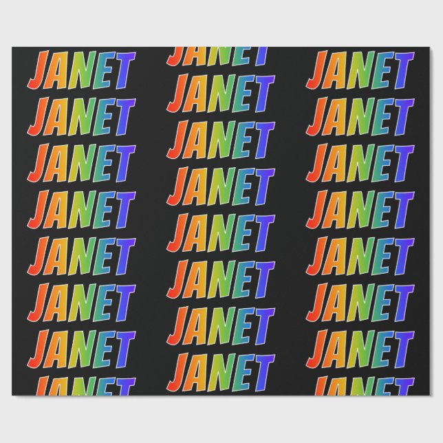Rainbow First Name "JANET"; Fun & Colorful Wrapping Paper (Flat)