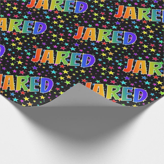 Rainbow First Name "JARED" + Stars Wrapping Paper (Corner)