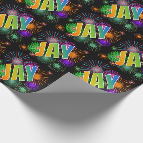 Rainbow First Name JAY  Fireworks Wrapping Paper