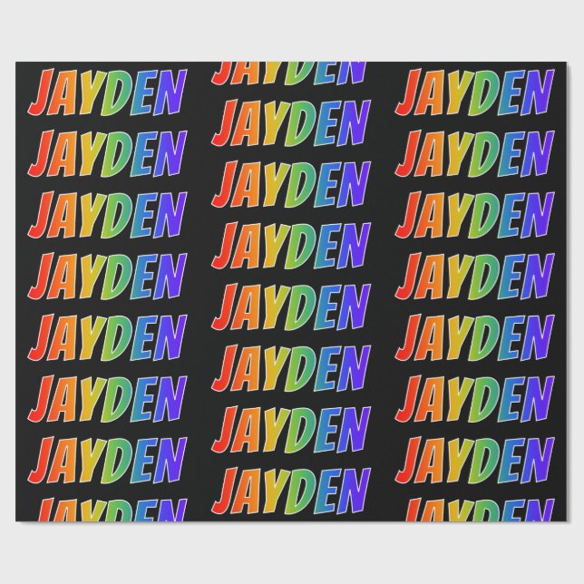 Rainbow First Name "JAYDEN"; Fun & Colorful Wrapping Paper (Flat)