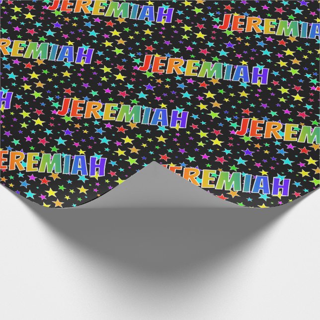 Rainbow First Name "JEREMIAH" + Stars Wrapping Paper (Corner)