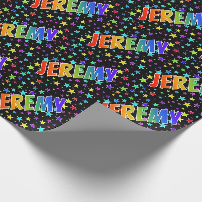 Rainbow First Name "JEREMY" + Stars Wrapping Paper (Corner)