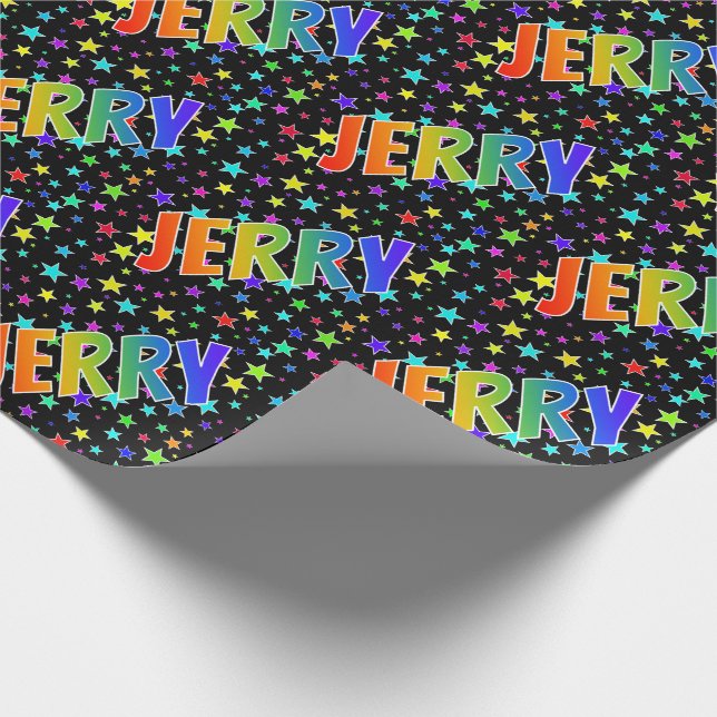 Rainbow First Name "JERRY" + Stars Wrapping Paper (Corner)