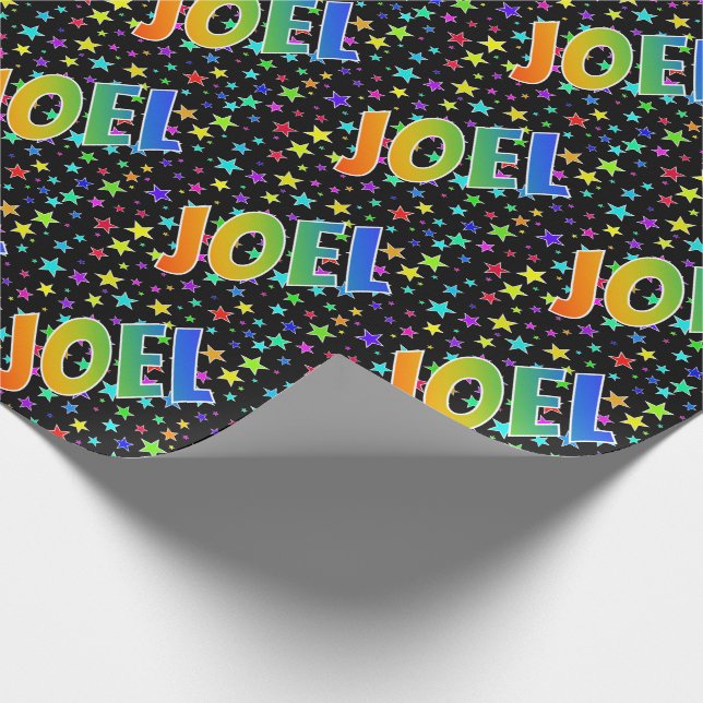 Rainbow First Name "JOEL" + Stars Wrapping Paper (Corner)