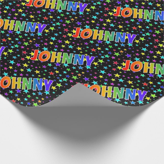 Rainbow First Name "JOHNNY" + Stars Wrapping Paper (Corner)