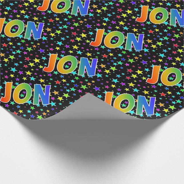 Rainbow First Name "JON" + Stars Wrapping Paper (Corner)