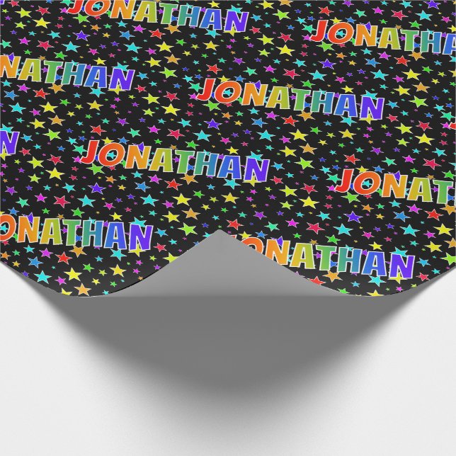 Rainbow First Name "JONATHAN" + Stars Wrapping Paper (Corner)
