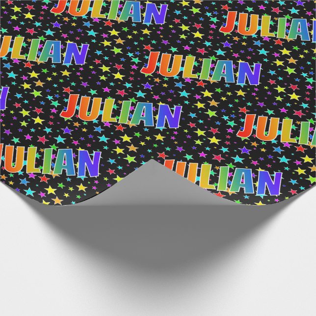 Rainbow First Name "JULIAN" + Stars Wrapping Paper (Corner)