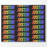 [ Thumbnail: Rainbow First Name "Justin"; Fun & Colorful Wrapping Paper ]