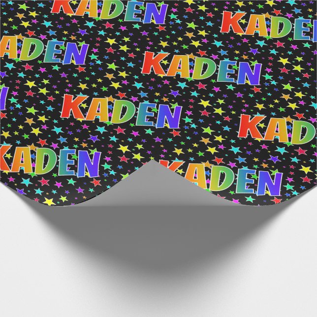 Rainbow First Name "KADEN" + Stars Wrapping Paper (Corner)