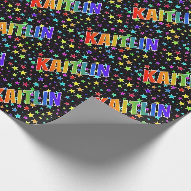 Rainbow First Name "KAITLIN" + Stars Wrapping Paper (Corner)