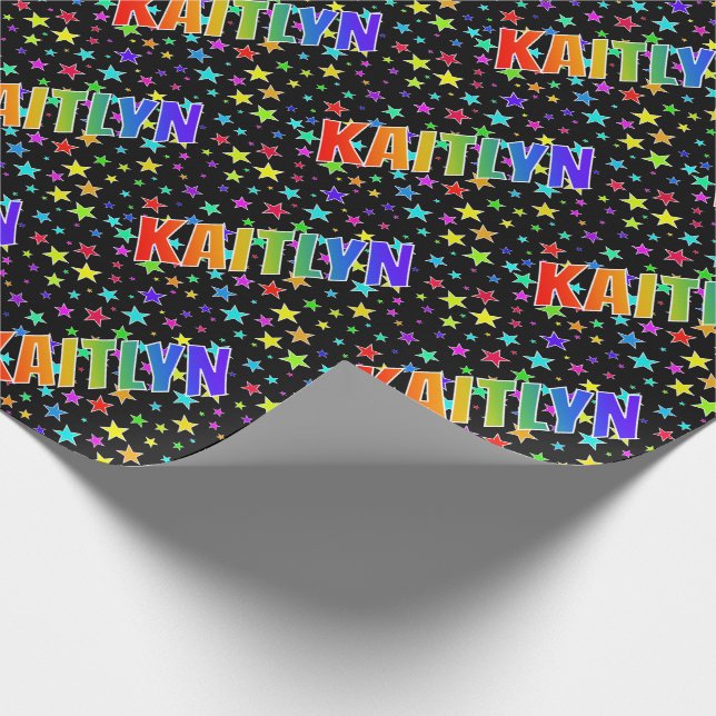 Rainbow First Name "KAITLYN" + Stars Wrapping Paper (Corner)