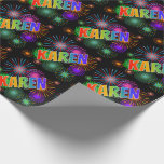 [ Thumbnail: Rainbow First Name "Karen" + Fireworks Wrapping Paper ]