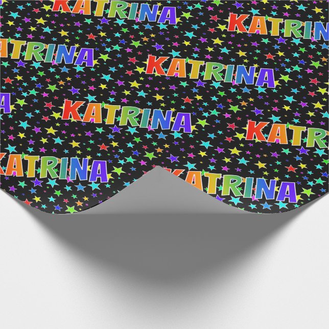 Rainbow First Name "KATRINA" + Stars Wrapping Paper (Corner)