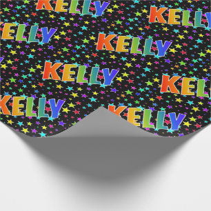 Rainbow First Name "KELLY" + Stars Wrapping Paper