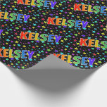 [ Thumbnail: Rainbow First Name "Kelsey" + Stars Wrapping Paper ]