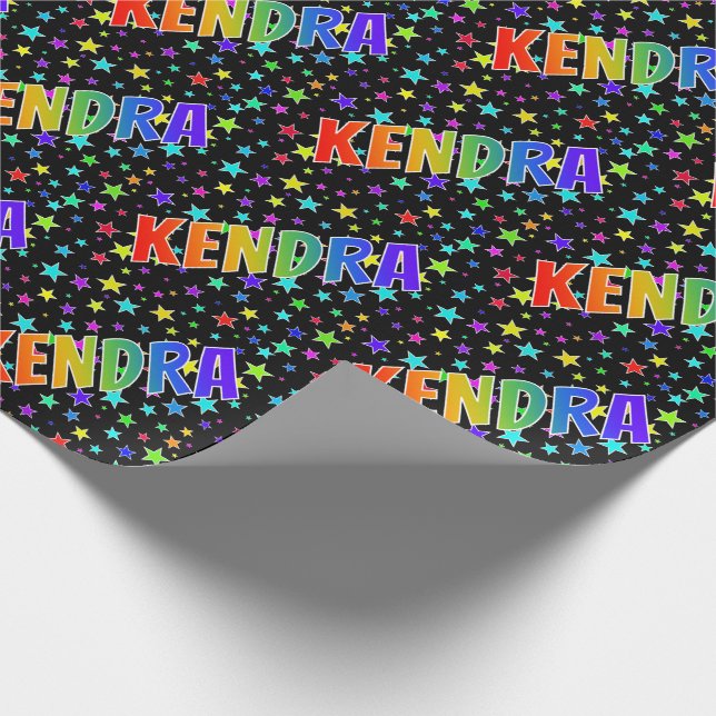 Rainbow First Name "KENDRA" + Stars Wrapping Paper (Corner)