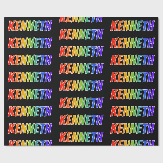 Rainbow First Name "KENNETH"; Fun & Colorful Wrapping Paper (Flat)