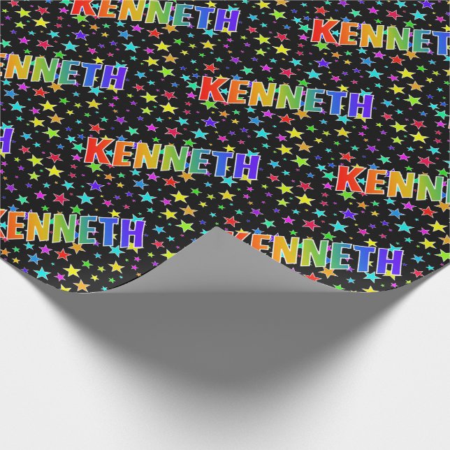 Rainbow First Name "KENNETH" + Stars Wrapping Paper (Corner)
